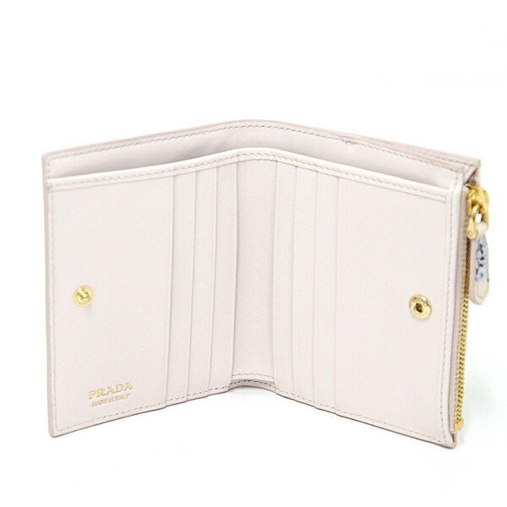 Prada Saffiano Leather Flower Print Bi-fold Wallet Ivory/Light Blue 1ML050 F-... - Picture 3 of 6